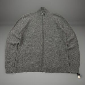 Autumn Cashmere Mens Gray Waffle Knit Full Zip Cardigan Sweater L Soft Comfort